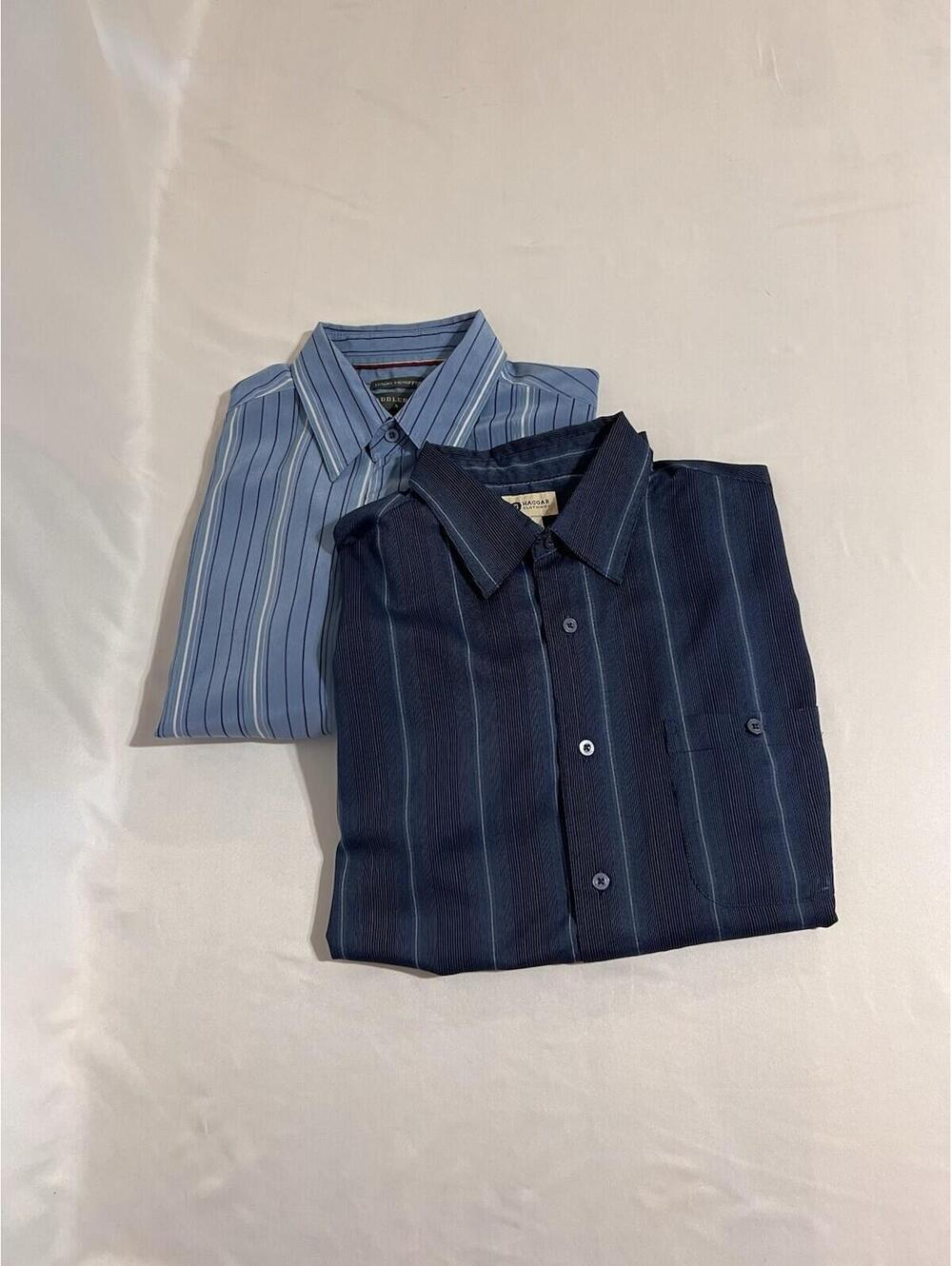 Men’s Shortsleeved Button Up Shirt Lot (2) Haggar & Saddlebred Size Large Blue